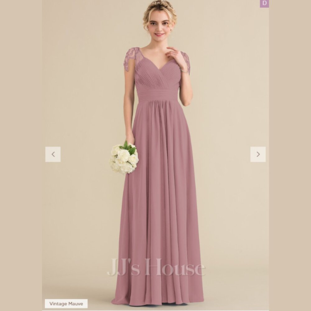 A-line V-Neck Floor-Length Dress - Vintage Mauve, JJ's House